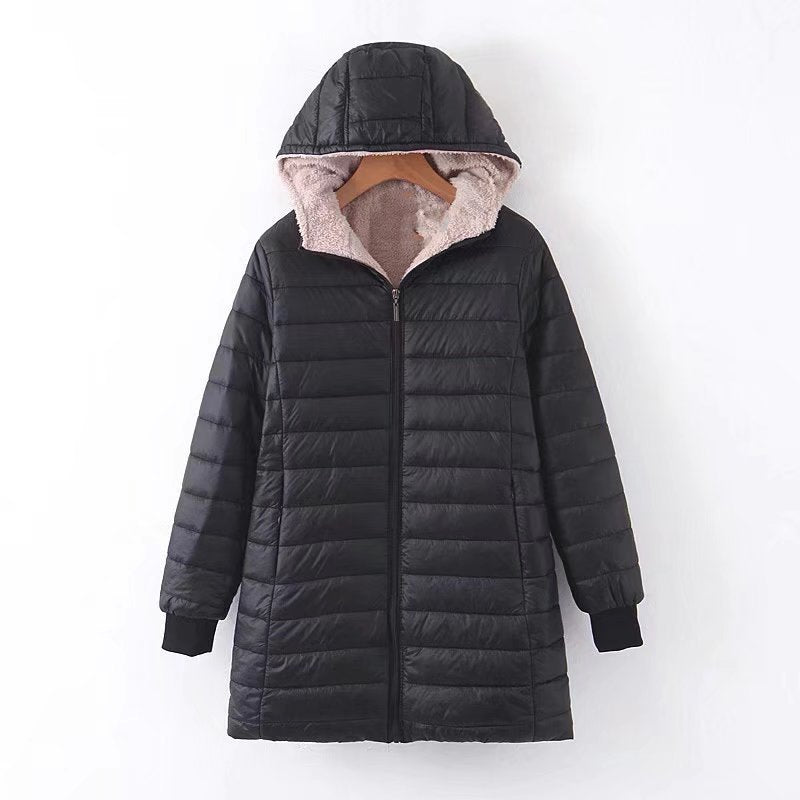 Autumn And Winter New Mid-length Waterproof Hooded Slim Fit Fleece Lined Coat Warm Berber Fleece Top Women's Coat