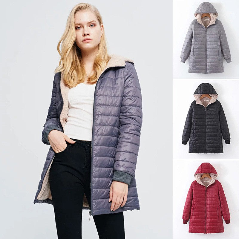 Autumn And Winter New Mid-length Waterproof Hooded Slim Fit Fleece Lined Coat Warm Berber Fleece Top Women's Coat