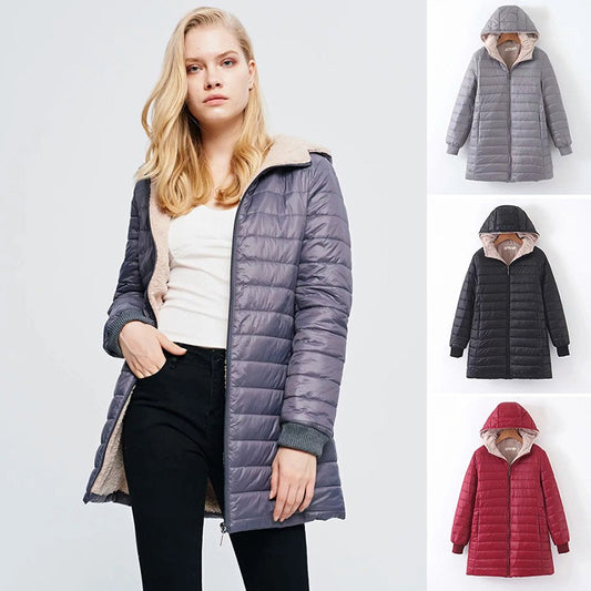 Autumn And Winter New Mid-length Waterproof Hooded Slim Fit Fleece Lined Coat Warm Berber Fleece Top Women's Coat